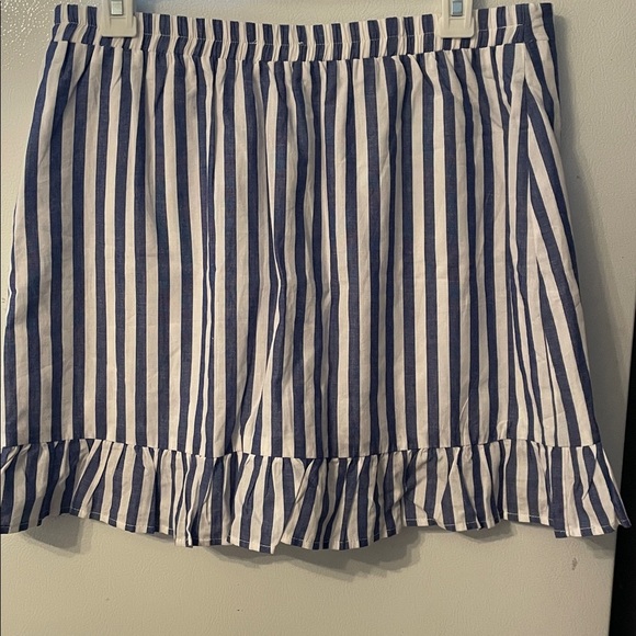 Large Striped Ruffle Mini Skirt Blue and White 100% Cotton - Picture 5 of 5